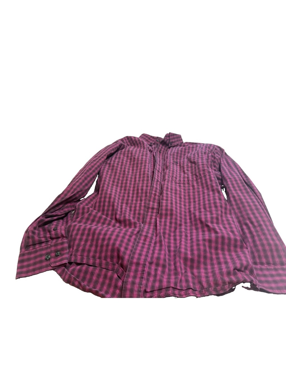 Ariat Pro Series Mens Large Magenta Pink Blue Plaid Button Down Western Shirt